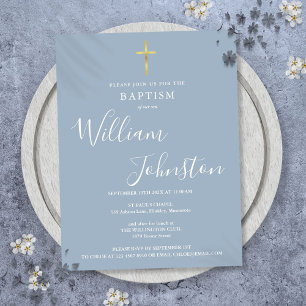 Baptême Christening Dusty Blue Invitation