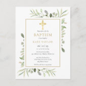 Baptême Christening Gold Cross Green Invitation (Devant)