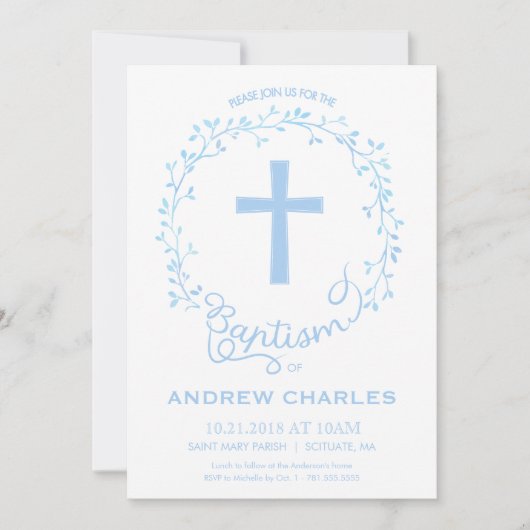 Baptême, Christening Invitation - Baby Boy Invitat (Devant)