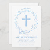 Baptême, Christening Invitation - Baby Boy Invitat (Devant / Derrière)
