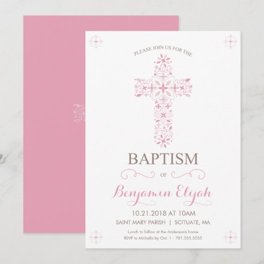 Baptême, Christening Invitation - Baby Girl Invita (Devant / Derrière)