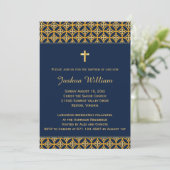 Baptême Christening Invitation Marine Blue Gold (Debout devant)