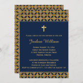 Baptême Christening Invitation Marine Blue Gold (Devant / Derrière)