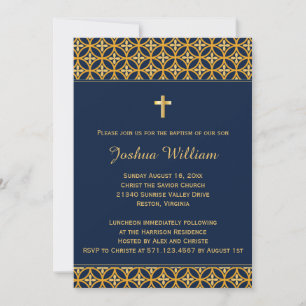Baptême Christening Invitation Marine Blue Gold
