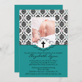 Baptême Christening Invitations Photo Damask (Devant / Derrière)