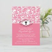 Baptême Christening Invitations Pink Swirls (Debout devant)
