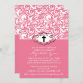 Baptême Christening Invitations Pink Swirls (Devant / Derrière)