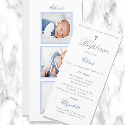 Baptême | Christening Photo Baby Blue Invitation