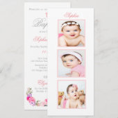 Baptême | Christening Photo Floral Pink Invitation (Devant / Derrière)