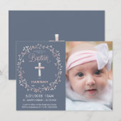 Baptême, Christening Photo Invitation - Baby Girl (Devant / Derrière)