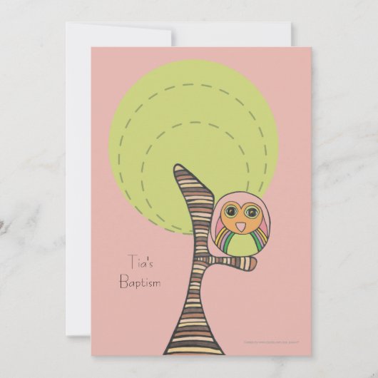 Baptême Christening Retro Stripes Owl Invitation (Devant)
