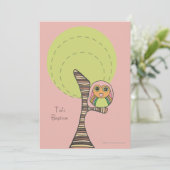 Baptême Christening Retro Stripes Owl Invitation (Debout devant)