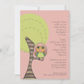 Baptême Christening Retro Stripes Owl Invitation (Dos)