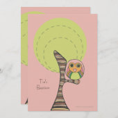Baptême Christening Retro Stripes Owl Invitation (Devant / Derrière)