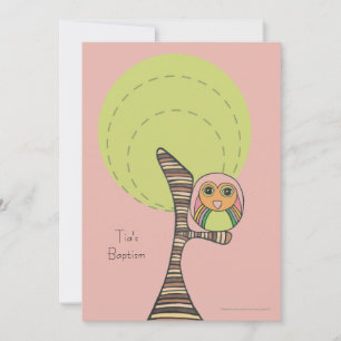 Baptême Christening Retro Stripes Owl Invitation