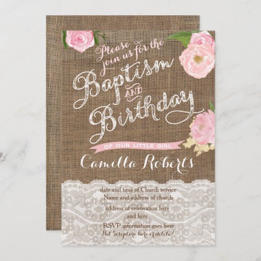 Baptême combiné et invitation d'anniversaire pour  (Devant / Derrière)