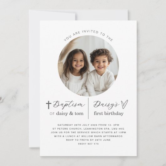 Baptême conjoint et 1er anniversaire Invitation ph (Devant)