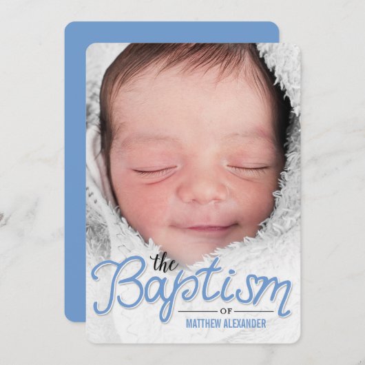 Baptême Couverture Baptême Invitation - Bleu (Devant / Derrière)