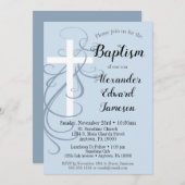 Baptême croisé bleu Invitation garçon (Devant / Derrière)