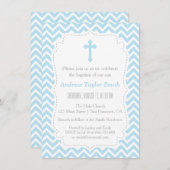 Baptême croisé Chevron bleu Invitations (Devant / Derrière)