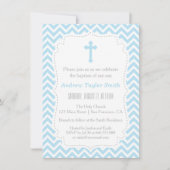 Baptême croisé Chevron bleu Invitations (Devant)