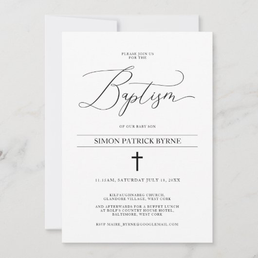 Baptême croisé élégant Faire-part garçon ou fille (Devant)