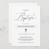 Baptême croisé élégant Faire-part garçon ou fille (Devant / Derrière)