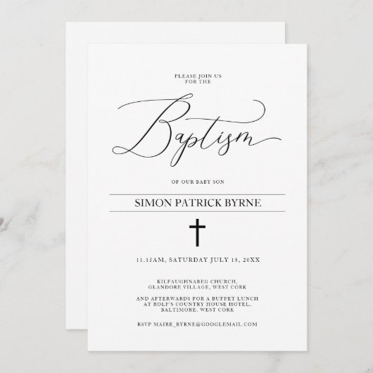Baptême croisé élégant Faire-part garçon ou fille (Devant / Derrière)