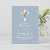 Baptême croisé floral bleu Dusty Invitation (Debout devant)