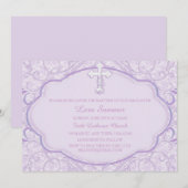 Baptême croisé pourpre Christening Invitation (Devant / Derrière)