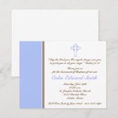 Baptême Croix Bleue et Brown Invitation Christenin (Devant / Derrière)