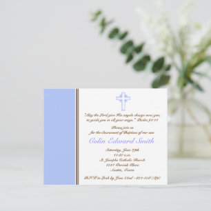 Baptême Croix Bleue et Brown Invitation Christenin