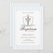 Baptême Croix Bleue Invitation (Devant / Derrière)