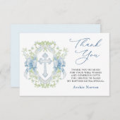 Baptême Croix Crest Verdure Baby Boy Merci (Devant / Derrière)