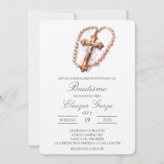 Baptême crucifix en espagnol Invitation (Devant)