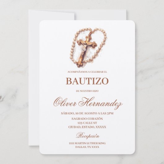 Baptême crucifix Invitation espagnole (Devant)