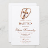 Baptême crucifix Invitation espagnole (Devant / Derrière)