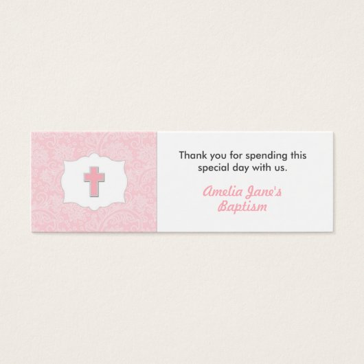 Baptême Damas rose Favoriser Balise avec croix (Devant)