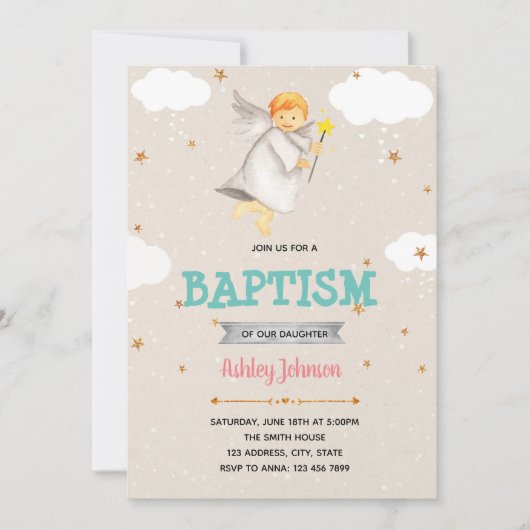 Baptême d'ange garçon mignon invitation (Devant)