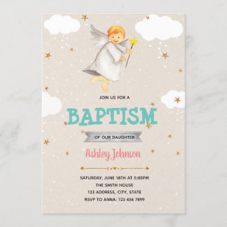 Baptême d'ange garçon mignon invitation