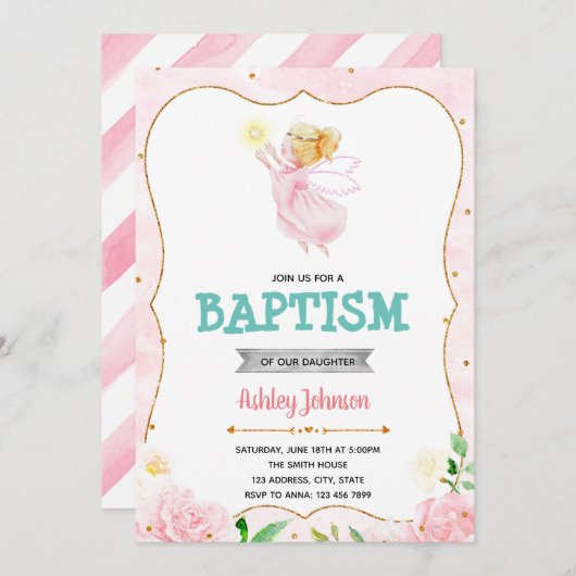 Baptême d'ange mignon invitation (Devant / Derrière)