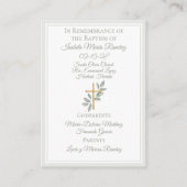 Baptême d'ange priant enfant carte de souvenir ver (Dos)