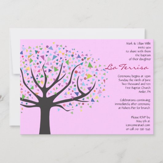 Baptême d'arbre Christening Custom Invitation Pink (Devant)