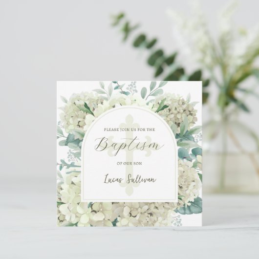 Baptême d'arc blanc Hydrangea Invitation (Debout devant)