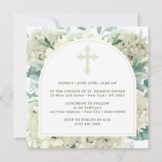 Baptême d'arc blanc Hydrangea Invitation (Dos)