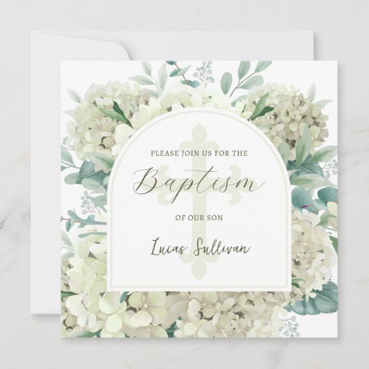 Baptême d'arc blanc Hydrangea Invitation (Devant)