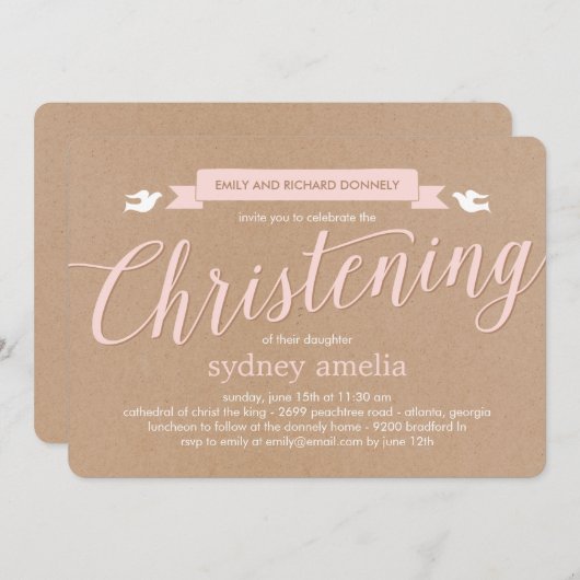 Baptême de baptême de baptême Invitation - rose (Devant / Derrière)