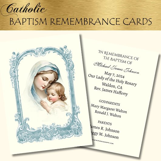Baptême de bébé catholique Souvenir Carte Sainte