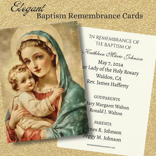 Baptême de bébé catholique Souvenir Carte Sainte