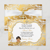 Baptême de bébé fille ethnique Croix d'or Merci (Devant / Derrière)